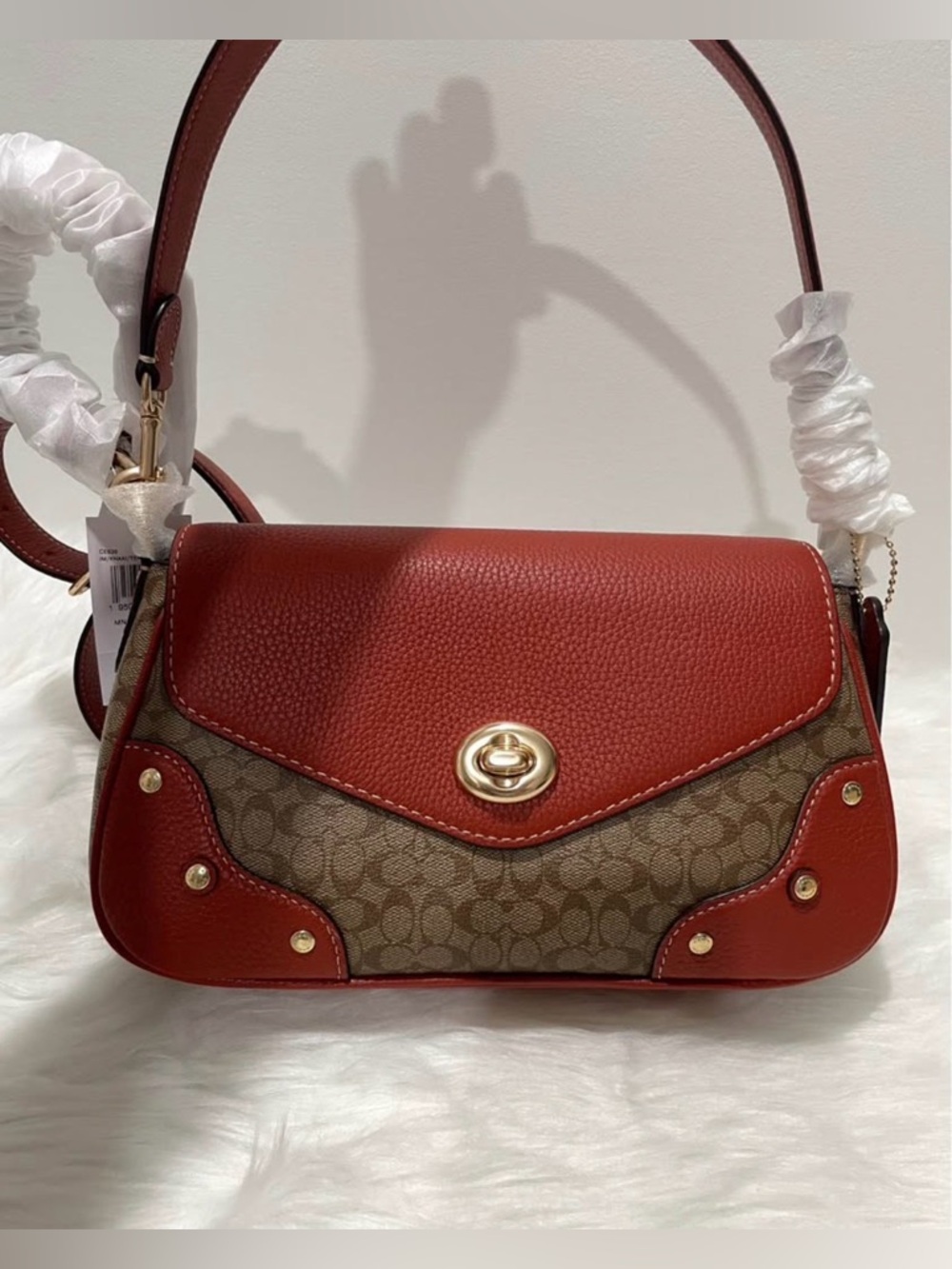 COACH MILLIE Shoulder Bag in Colorblock Signature Canvas Khaki Terracotta - Picture 4 of 10